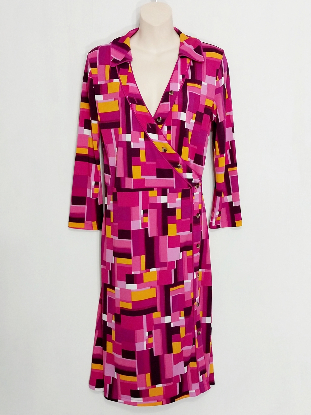 🔵BOGO FREE🔵 Isaac Mizrahi Wrap Dress Long Sleeve Color Block Sz M